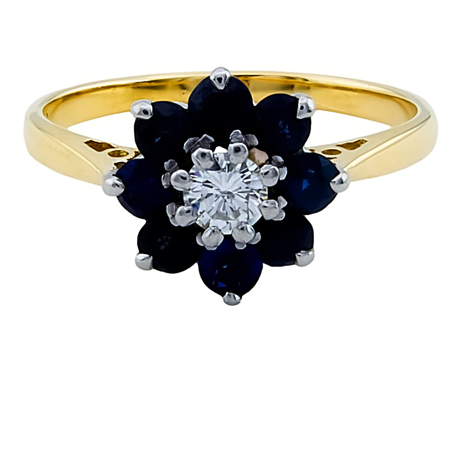 9ct Gold Sapphire/Diamond Cluster Ring size K